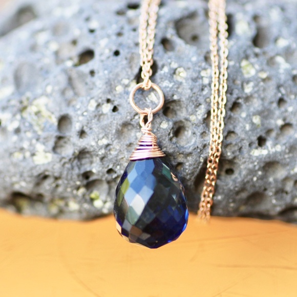 Handcrafted Blue Sapphire Pendant 14k Rose Gold Filled , September Birthstone - Picture 9 of 9